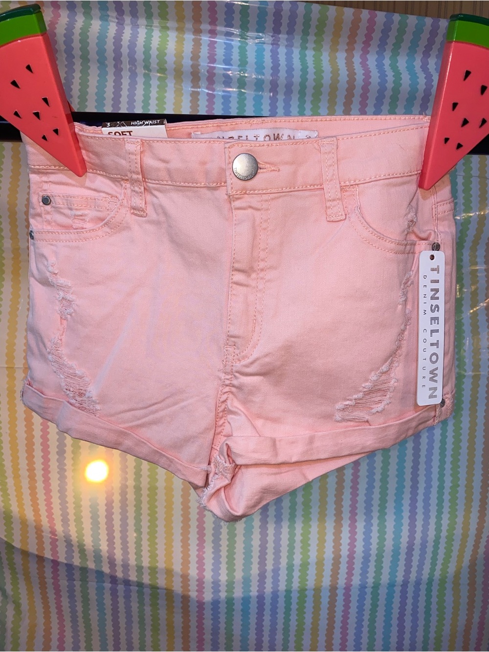 Tinseltown Pink High-Rise Denim Shorts